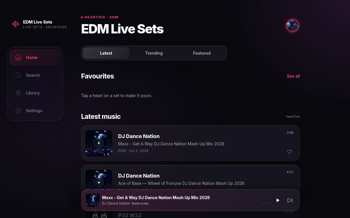 EDM Live Sets application preview