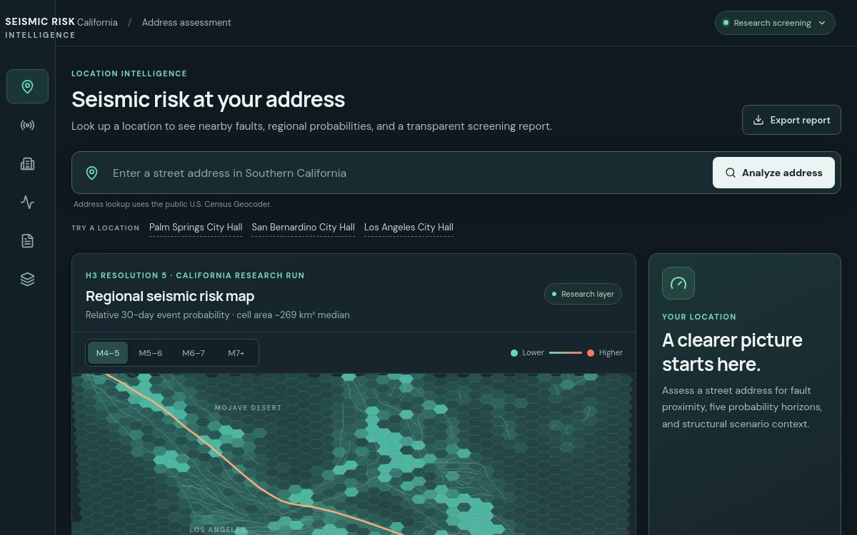 Seismic Risk Intelligence application preview